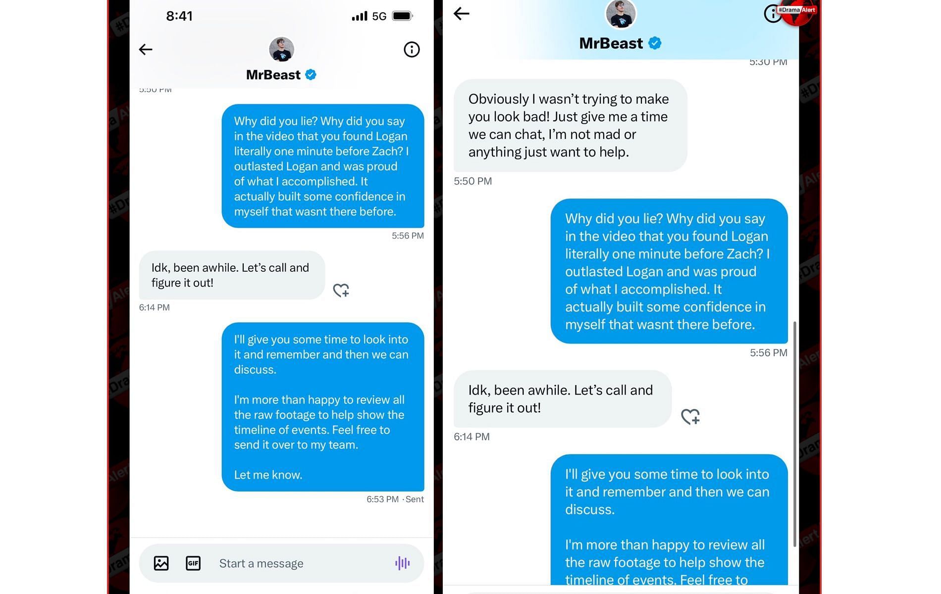 MrBeast's conversation with Rosanna leaked (Image via Drama Alert/X)